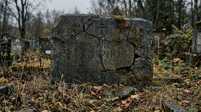 Гранитный памятник на могиле с трещинами от низкого качества