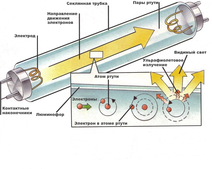 Схема возникновения и прохождения тока в газоразрядной трубке 
