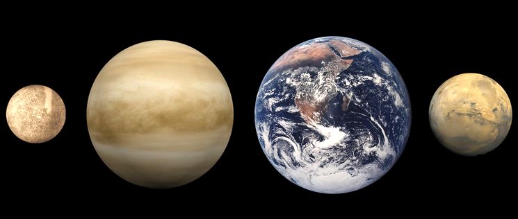 Сравнение планет -  Меркурий, Венера, Земля и Марс